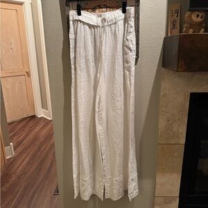 Zara White Wide-Leg Linen-Style Pants